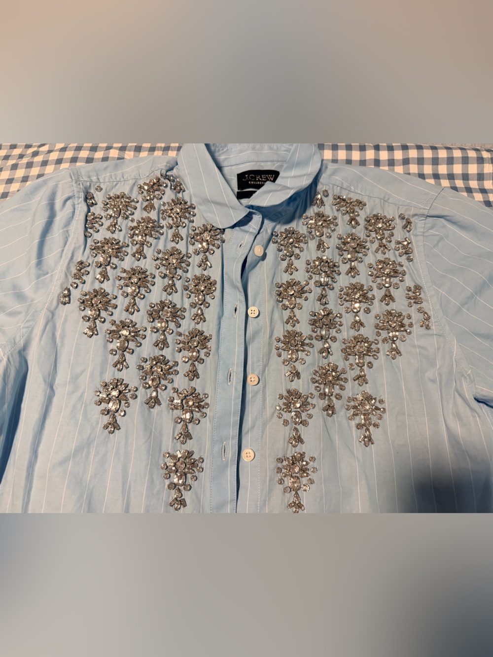 J. Crew Light Blue Pinstripe Embellished Button-Down - Picture 6 of 6